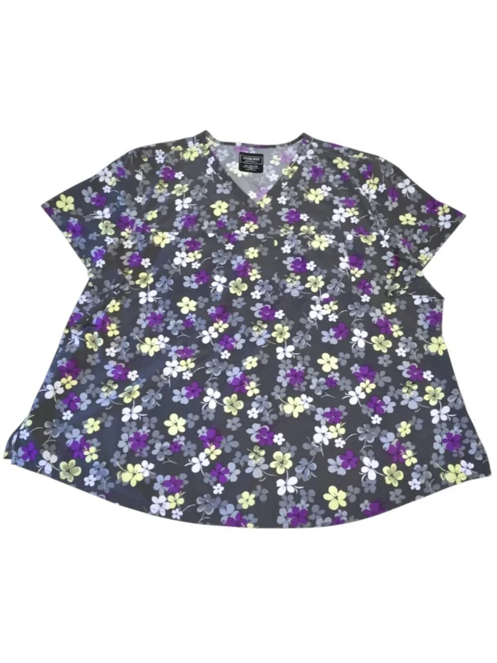 Cherokee Women's Plus Sz 4XL Scrub Top Gray Purple Floral Flower Nurse Vet Tech